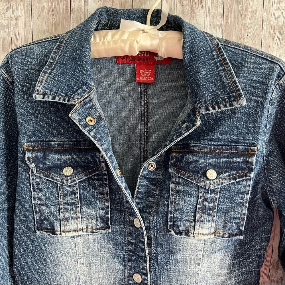 Vintage Neeso Denim Long Sleeve Mini Dress Large - Picture 3 of 5